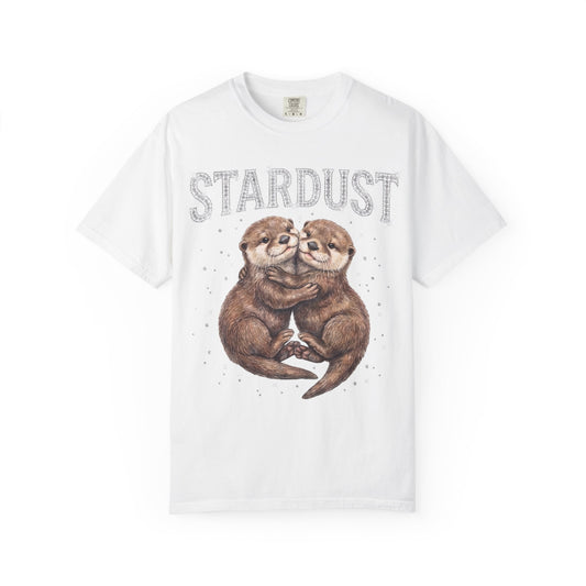 Retro Y2K Stardust Cute Otters Graphic Tee - Comfort Colors 1717 Heavyweight Glistening Rhinestone Font Aesthetic Streetwear T-Shirt
