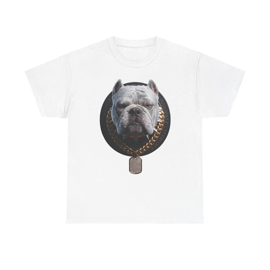 Bulldog Chain Portrait T‑Shirt – ‘Dog Tag’ Graphic Tee for Dog Lovers