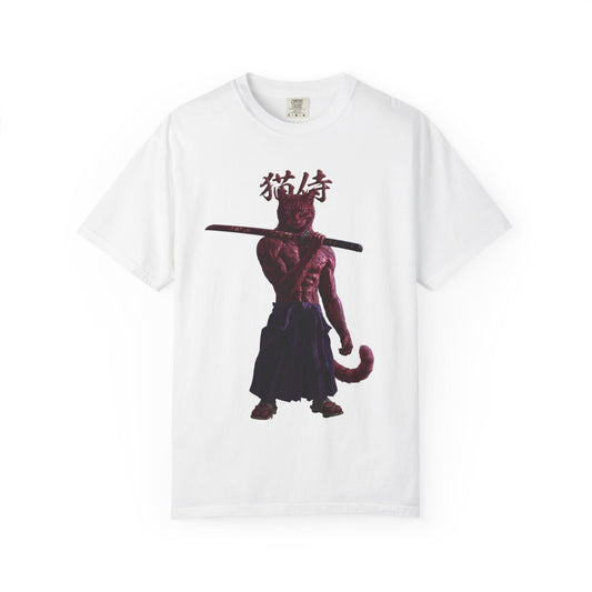 Premium Heavyweight Boxy Tee - Vintage Red Samurai Cat Graphic T-Shirt | Alternative Dark Aesthetic Comfort Colors 1717