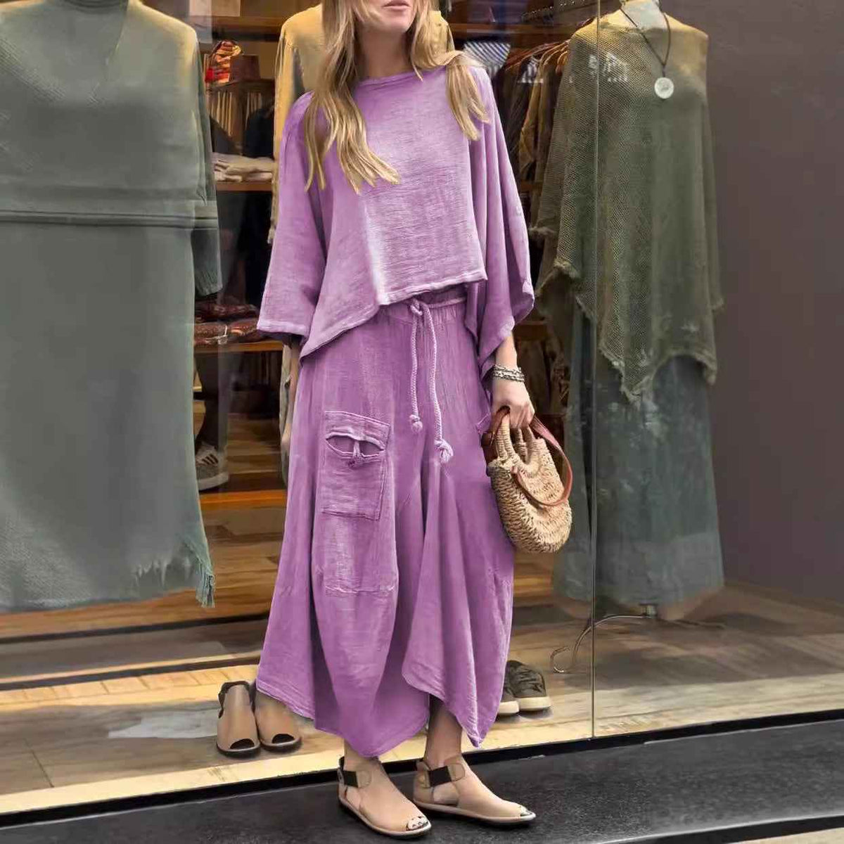 Yellow Comfy Pullover Top & Long Skirt Set - Effortless Casual Style