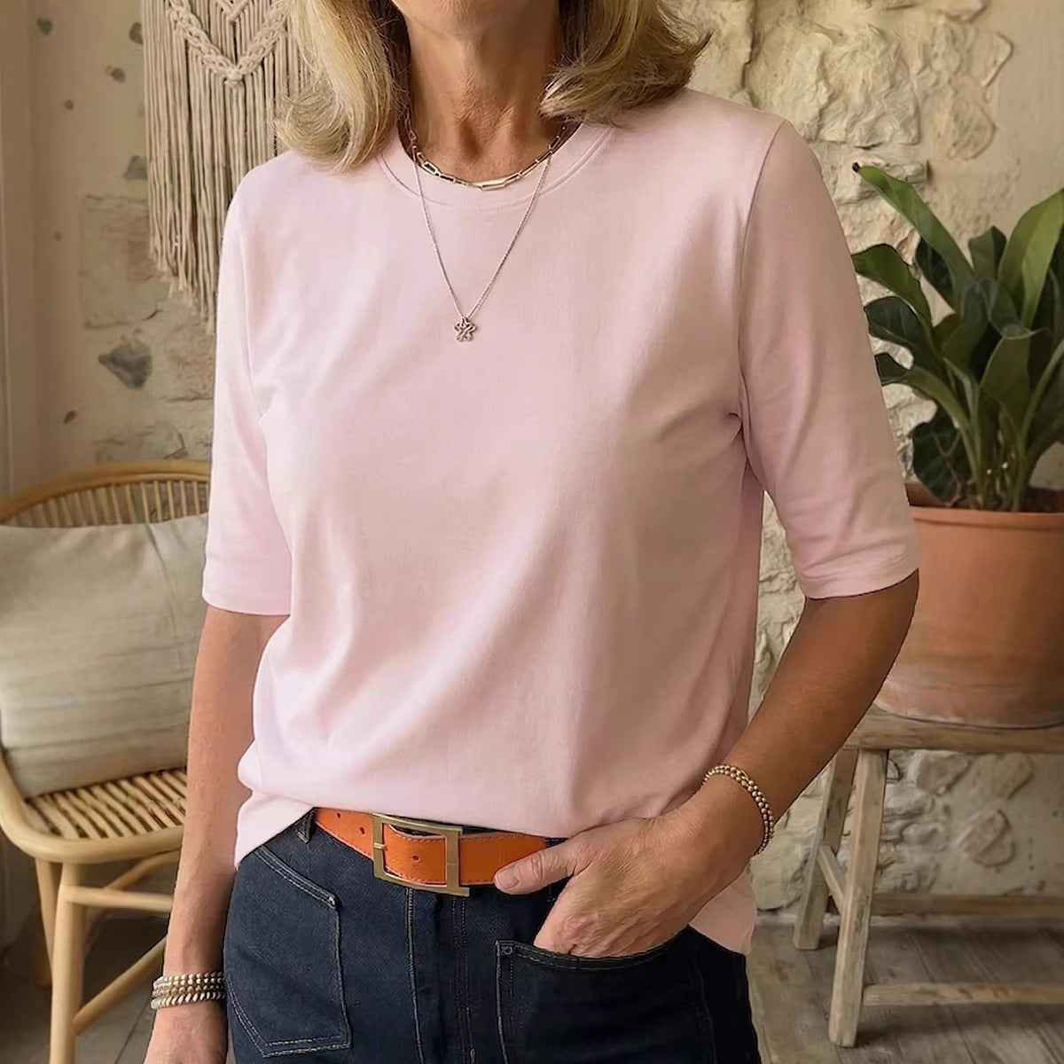 Women's Japanese-Korean Style Pullover T-Shirt, Half Sleeve & Soft Comfort (Polyester)