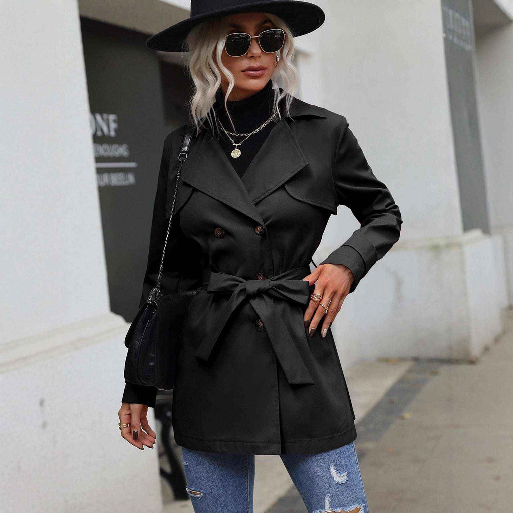 Lace-up Double-breasted Stylish Casual Trench Coat