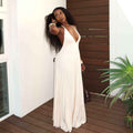 Elegant V-Neck Halter Maxi Slip Dress Ivory White