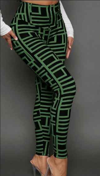 Geometric Print Knitted Leggings - Fashionable & Comfortable Women's Pants