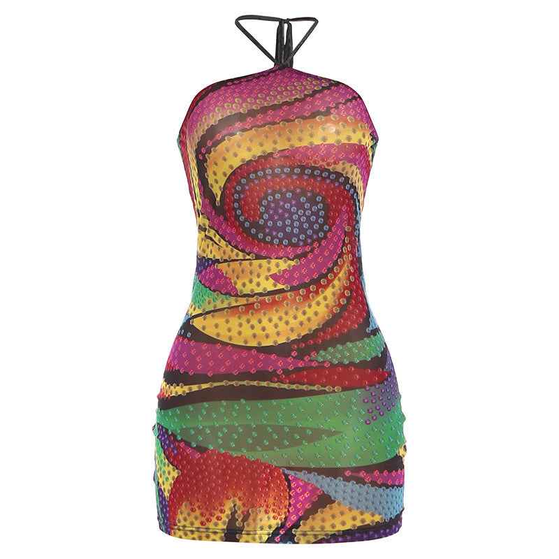 Color-Block Bodycon Halter Dress - Women's Fashion Statement Partywear
