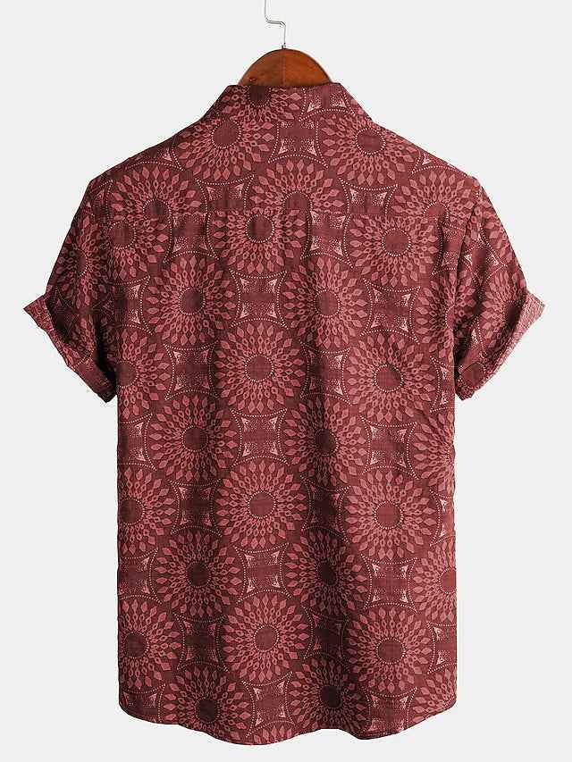 Men's Sunflower Short-sleeved Button Printed Top