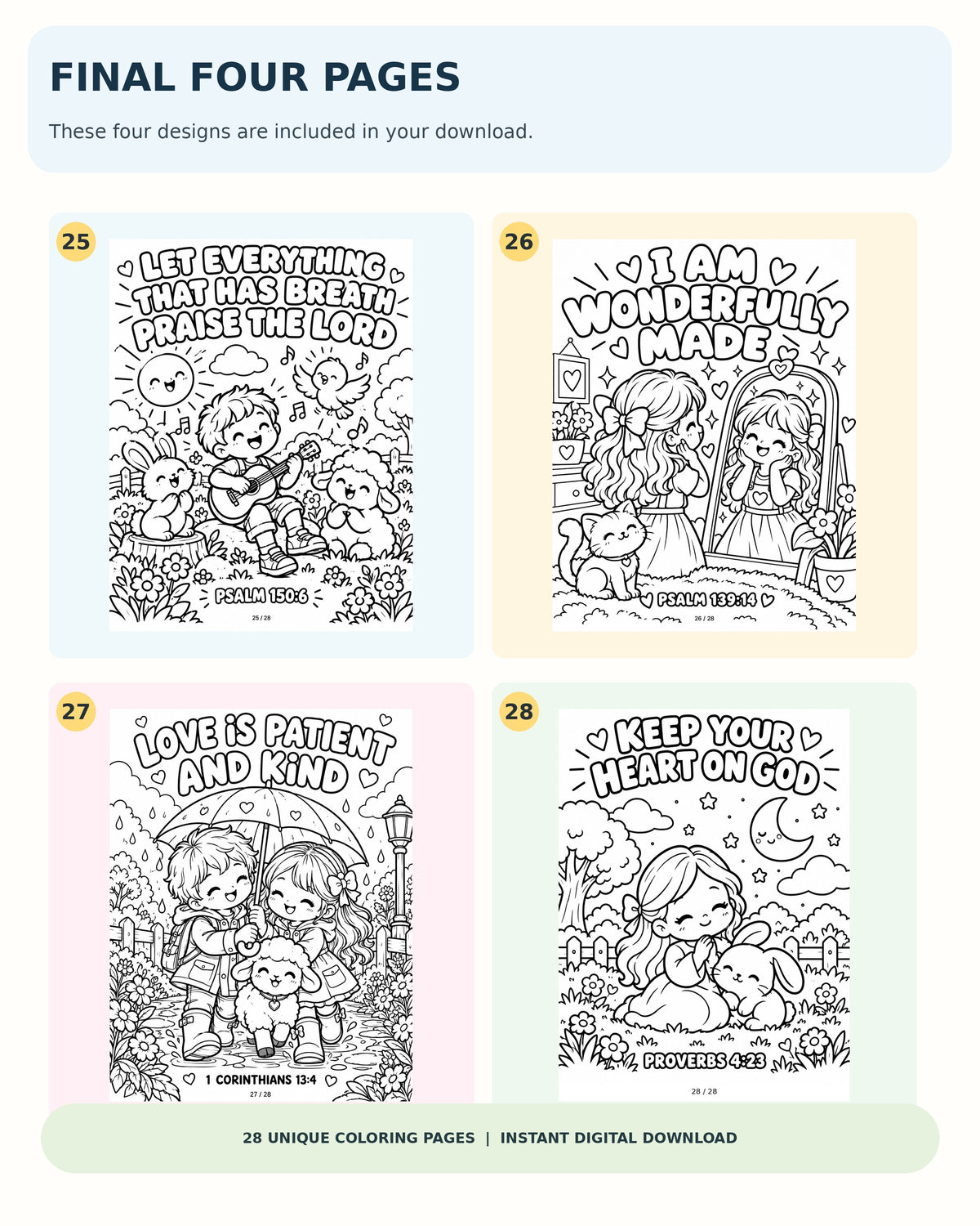 28 Bible Verse Coloring Pages for Kids | Christian Sunday School Printable PDF