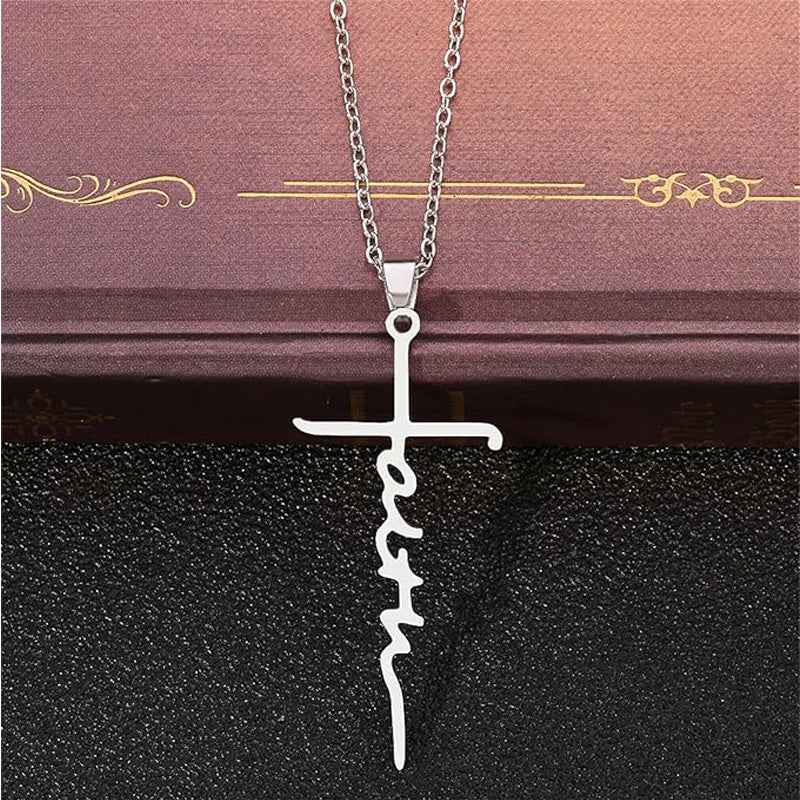 4PCS Faith Necklace For Women Christian Cross Faith Word Church Prayer Religious Pendant Necklace Christian Religious Jewelry Gift,2 Gold 2 Silver