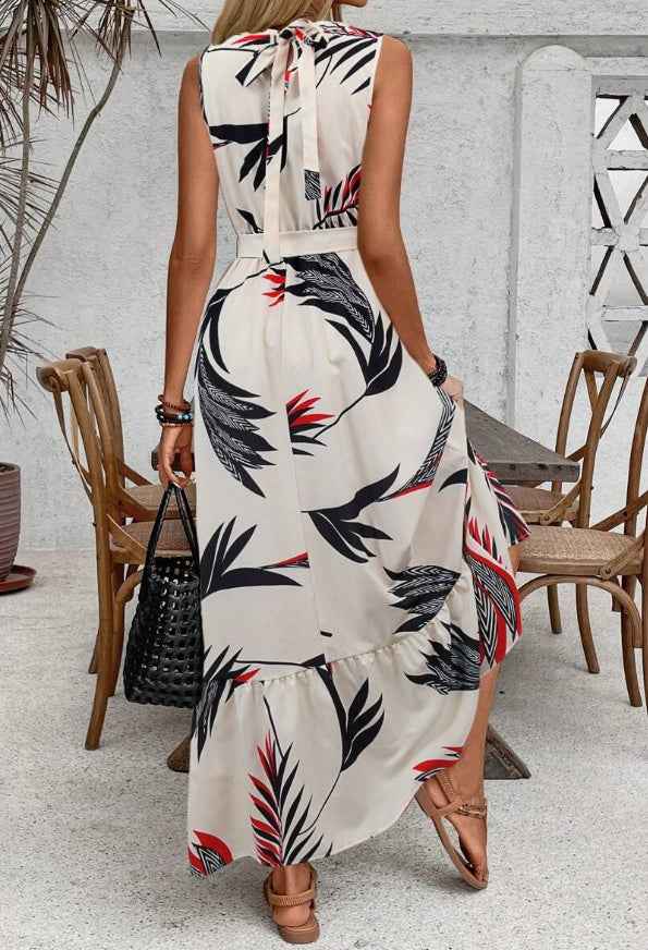 Women's Plant Print Maxi Dress: A-Line Sleeveless Boho Style Summer Gown