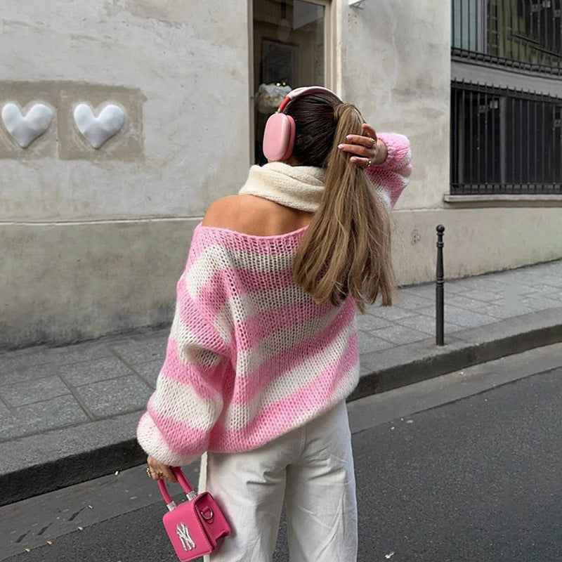 Relaxed Striped Pullover Knit Sweater