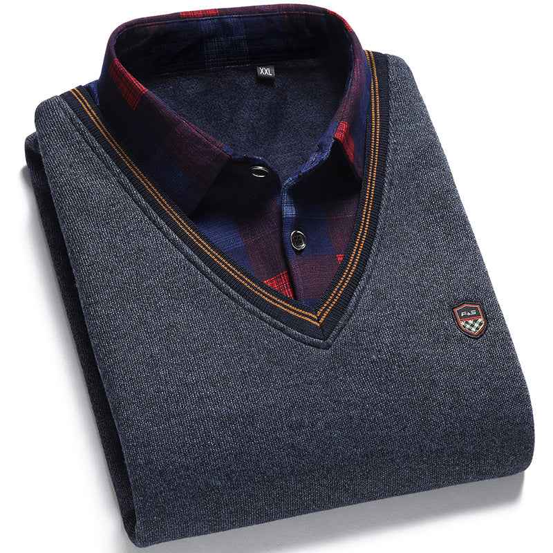 Men's Two-Piece Shirt Collar Oversized Sweater: Comfortable & Trendy