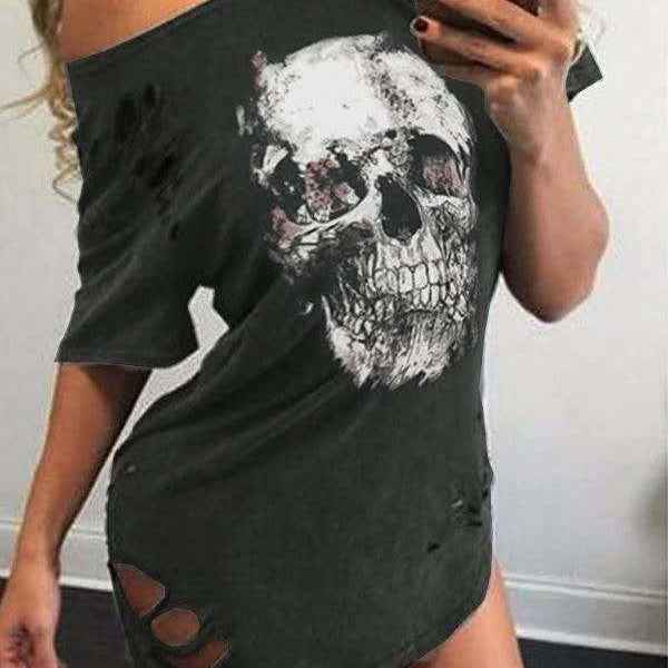 Autumn Loose Skull Printed T-shirt