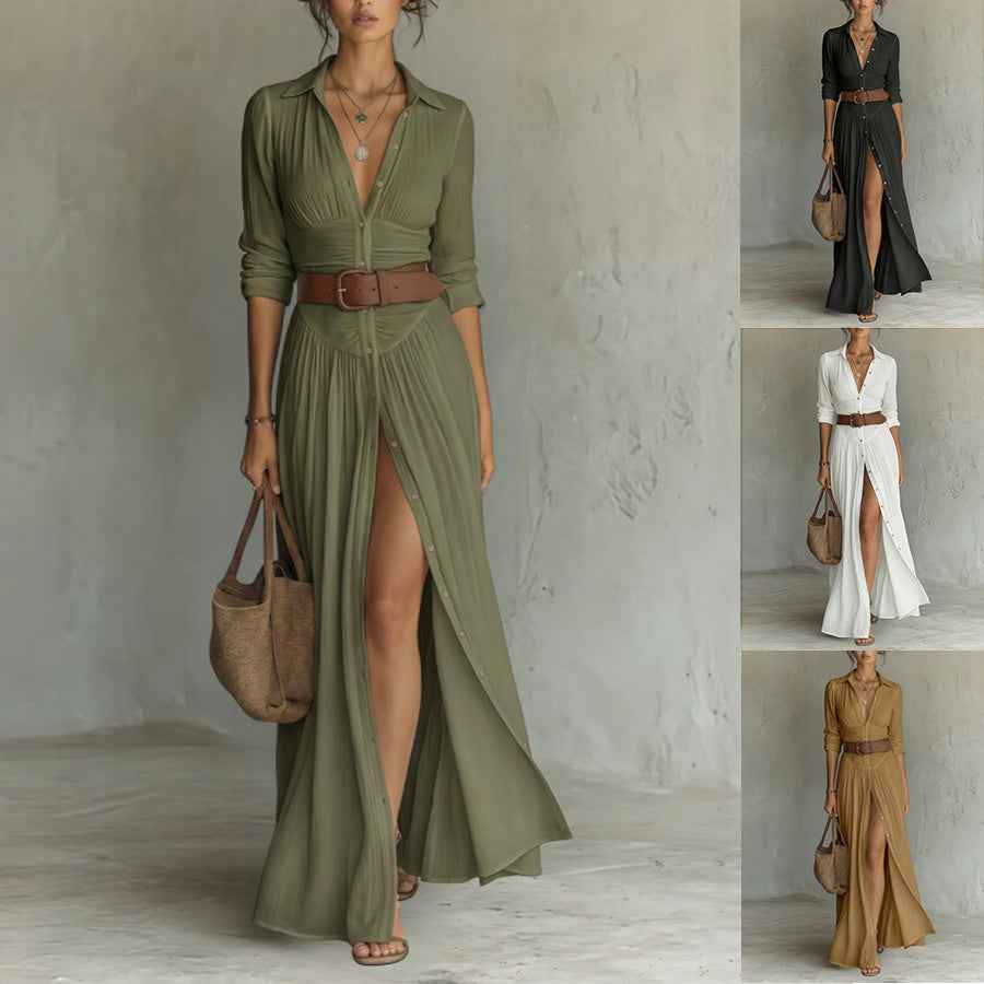 Women's V-Neck Long Maxi Dress - Elegant & Comfortable Casual Wear