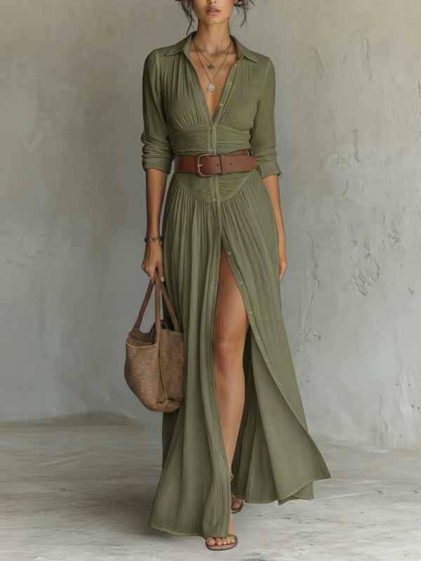 Women's V-Neck Long Maxi Dress - Elegant & Comfortable Casual Wear
