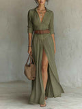 Women's V-Neck Long Maxi Dress - Elegant & Comfortable Casual Wear