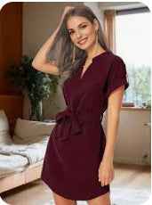 V-Neck Summer Dress With Belt & Bowknot for Women - Fashion Casual