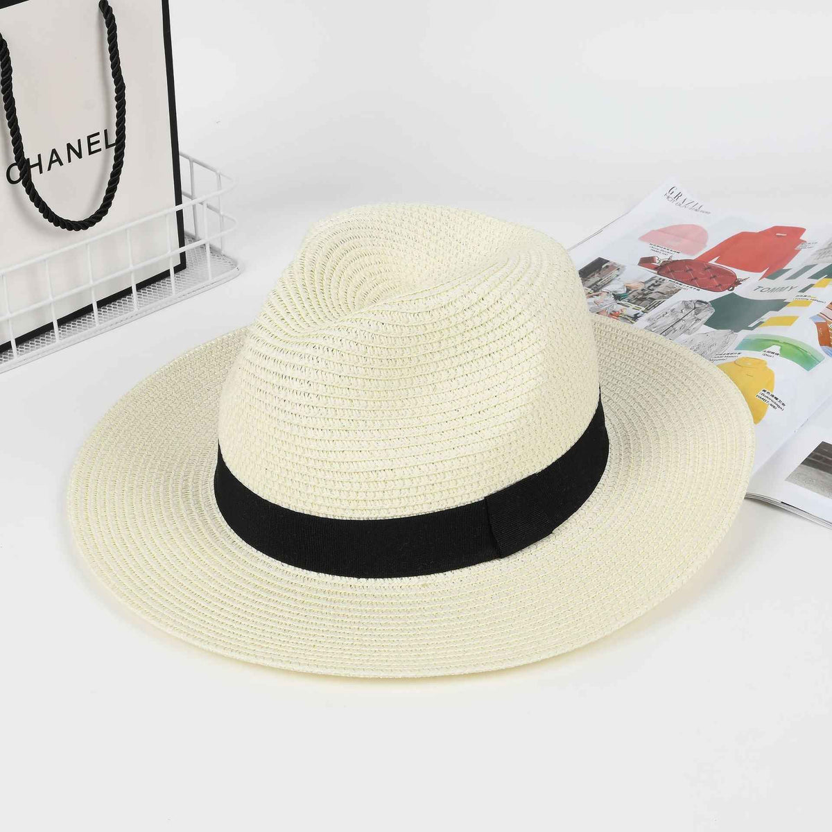 Women's Large Head Panama Straw Hat, Breathable UV Protection Summer Cap