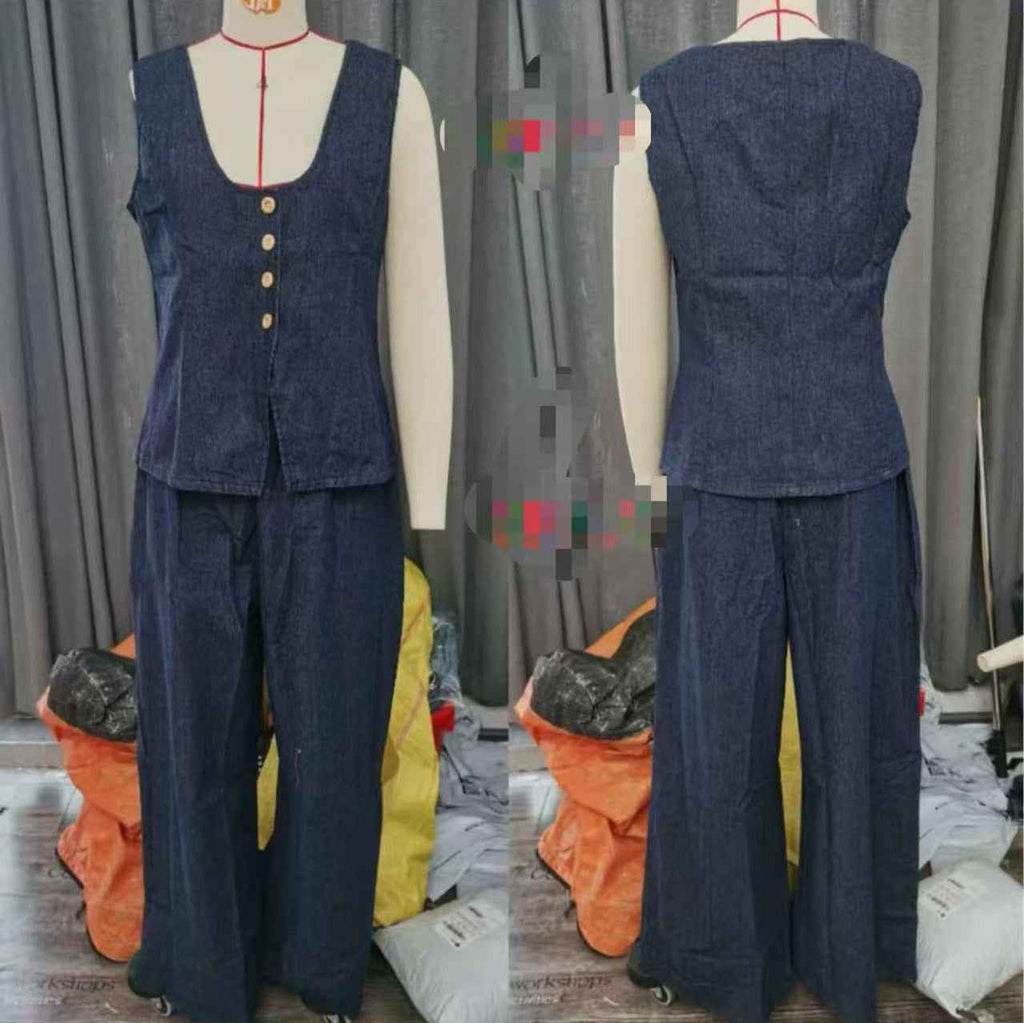 Retro Loose-Fit Denim Suit Set - Women's Two-Piece Outfit