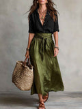 Summer Short-Sleeve Suits Fashion Casual Button-Down Shirt Top And Straight Skirt Women's Two-Piece Set