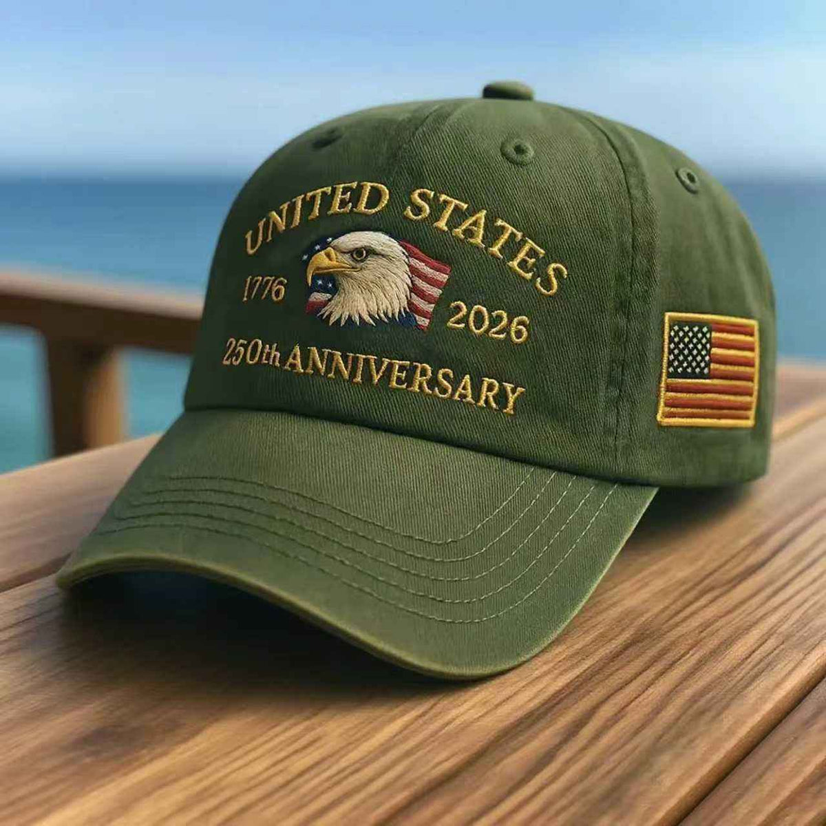 USA 250th Anniversary Baseball Cap - USA Eagle Washed Print Design