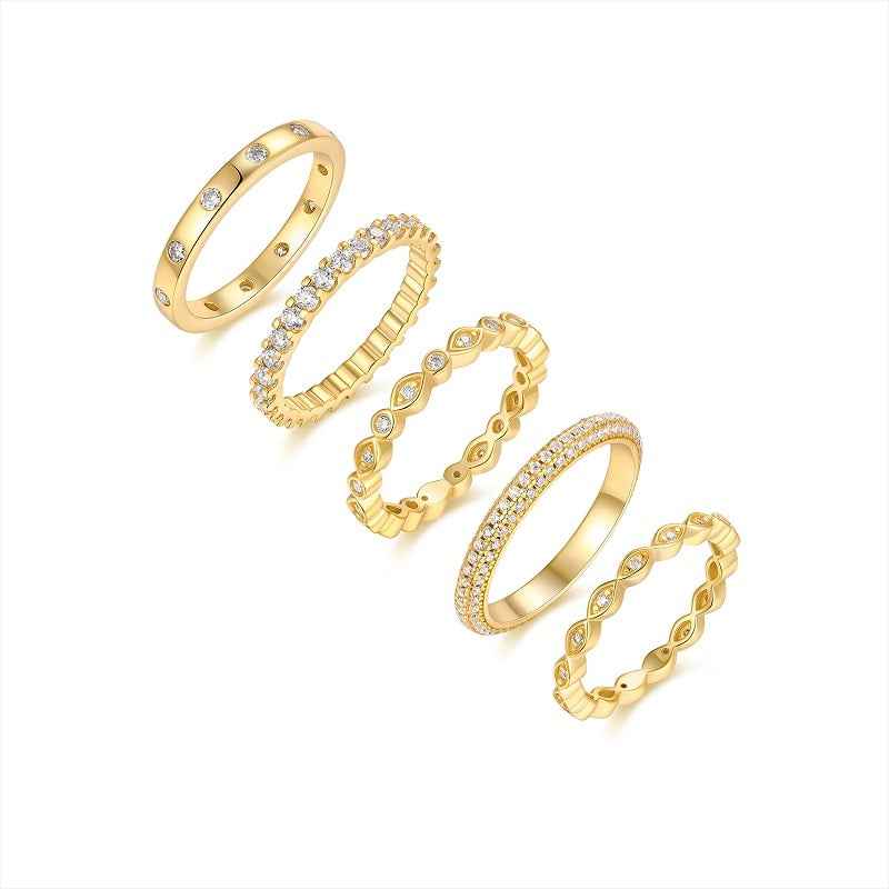 Starlight Eternity Moissanite Ring Set - 5-Piece Stacking Jewelry