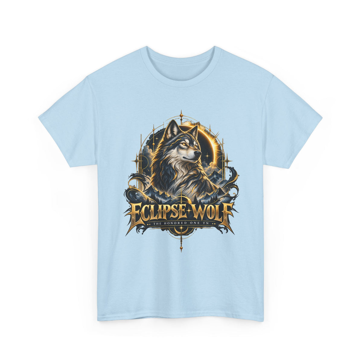 Eclipse Wolf Graphic Tee | Celestial Wolf Streetwear | Gildan 5000