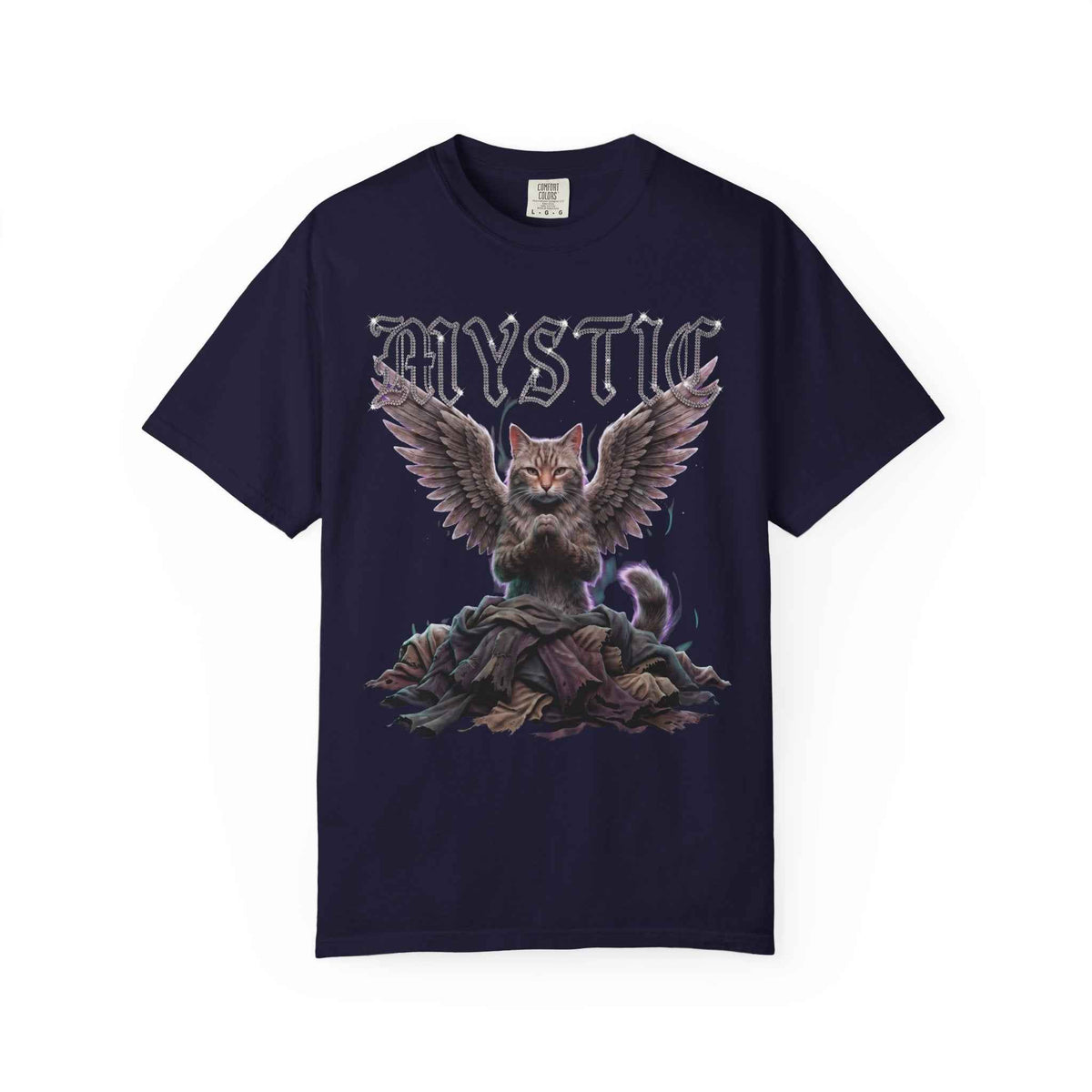 Mystic Cat Gothic Angel Wings Cyberpunk Tee - Dark Aesthetic, 1717 Comfort Colors, Oversized