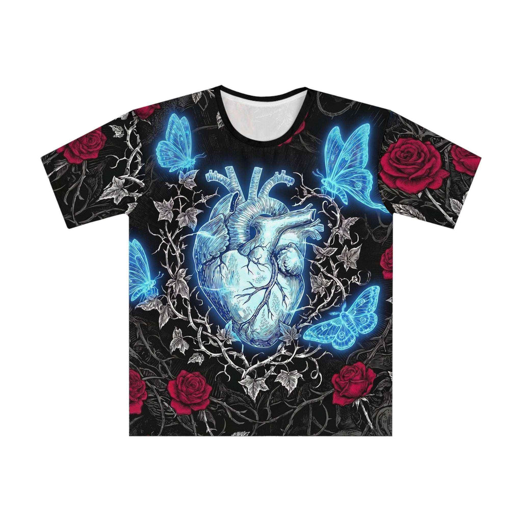 Glowing Anatomical Heart Butterflies T-shirt | Roses All-Over Print