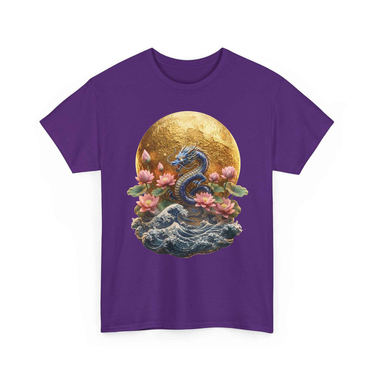 Japanese Dragon & Lotus Moon Graphic Tee - Heavy Cotton Streetwear