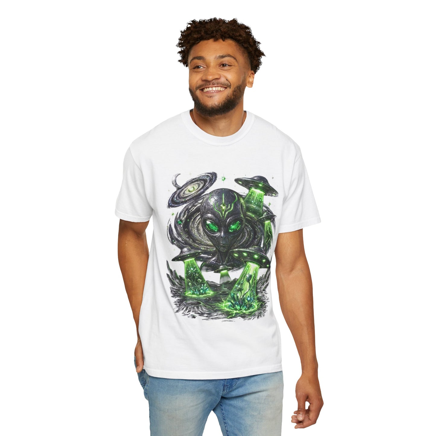 Y2K Cyberpunk Cosmic Space Monster T-Shirt Green Neon Aura Unisex Harajuku Style Streetwear Comfort Colors 1717 Graphic Tee