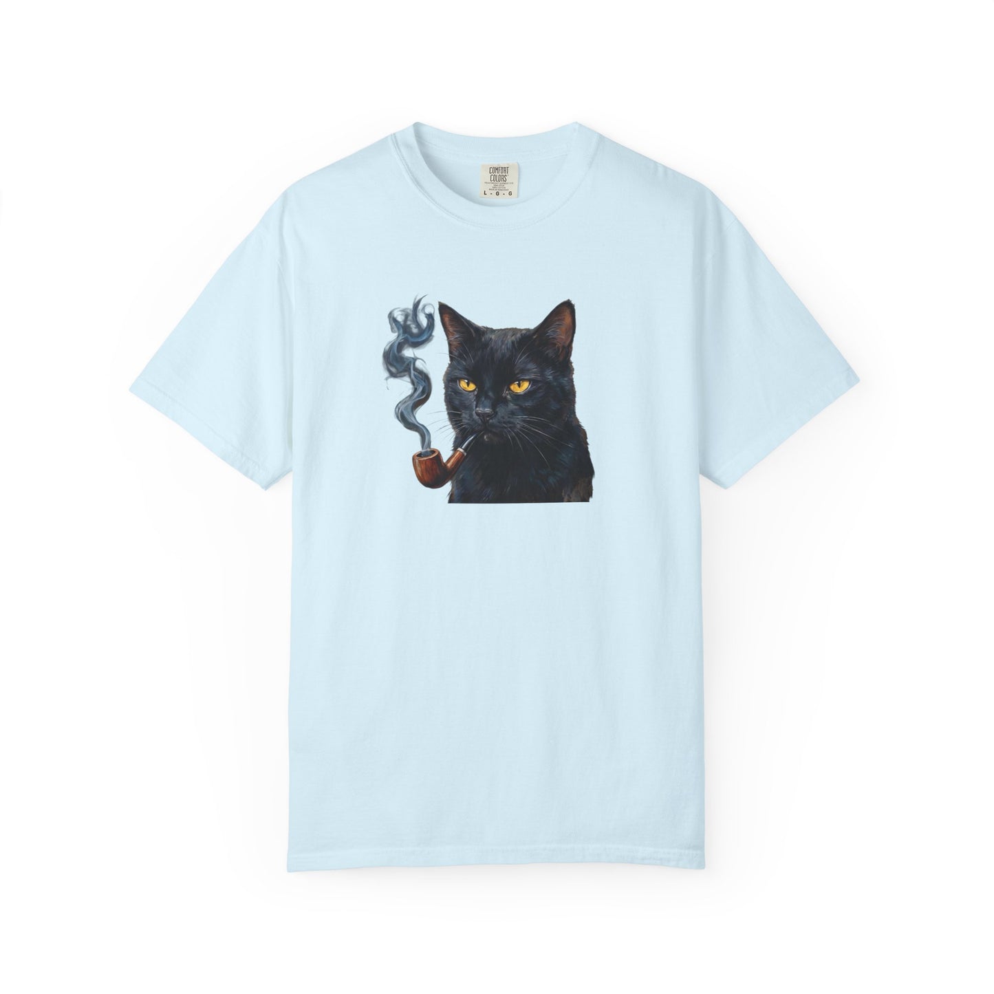 Smoking Cat Graphic T-Shirt — Retro Black Cat with Pipe Tee