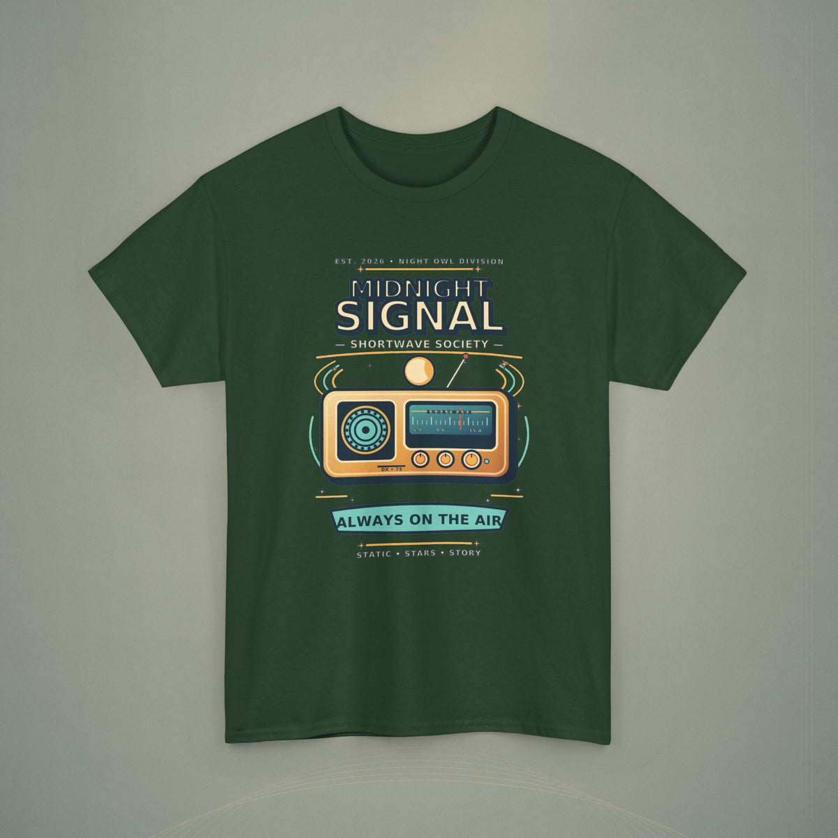 Midnight Signal Shortwave Society Tee | Vintage Ham Radio Operator Graphic Shirt | Gildan 5000