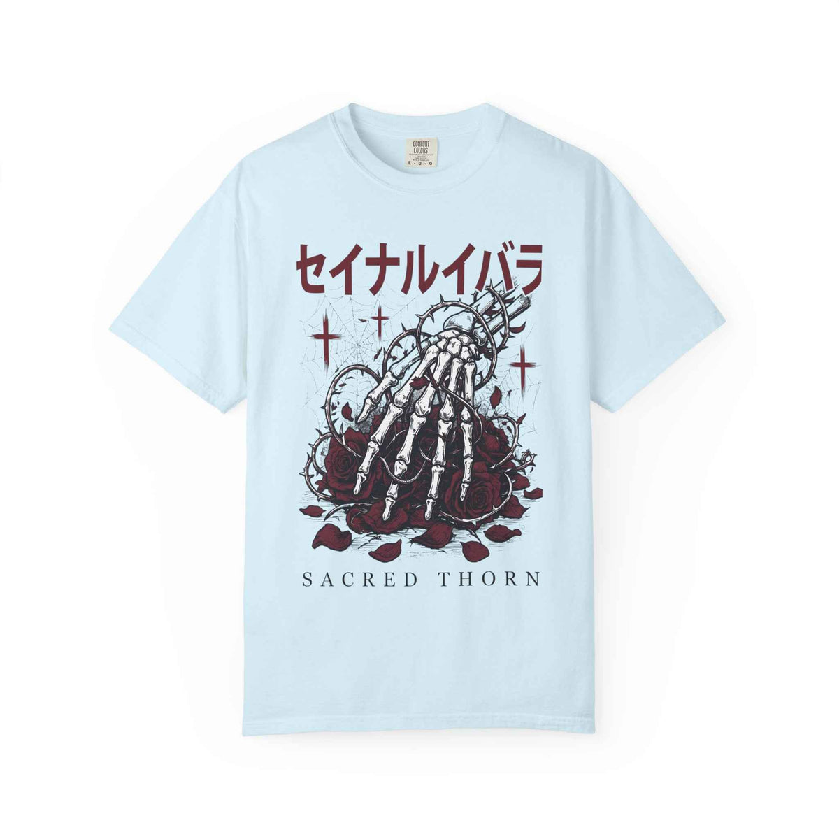 Dark Poetry Graphic Tee: Japanese Skeleton Hand Design