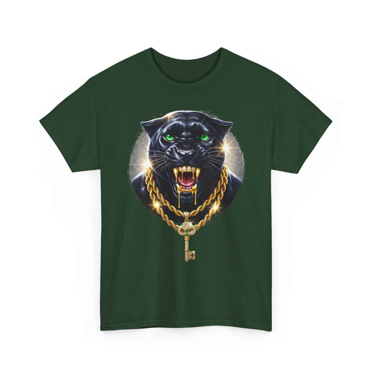 Luxury Black Panther Graphic Tee with Gold Chains & Key