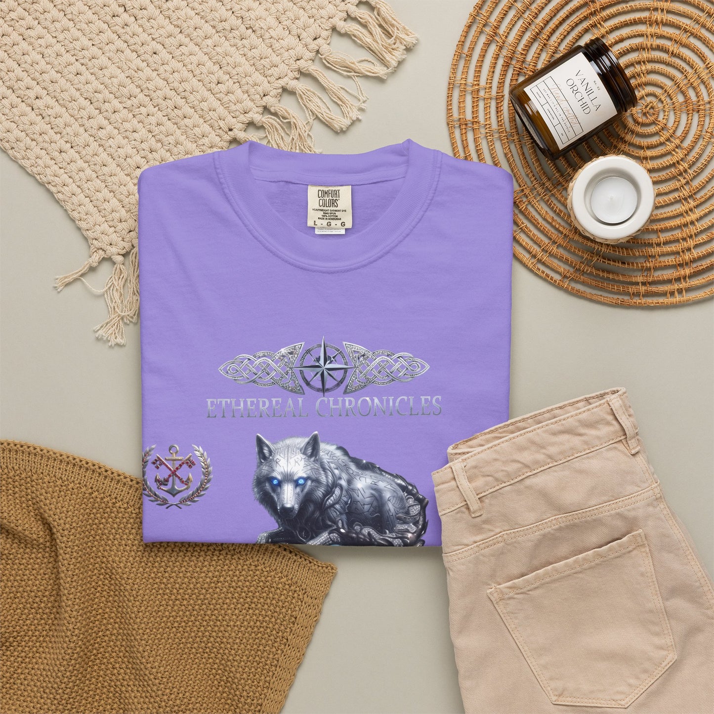 Ethereal Chronicles Graphic Tee | Mythical Wolf & Celestial Owl Shirts for Men & Women | Dark Fantasy Gothic Aesthetics Heavyweight Comfort Colors 1717 T-Shirt
