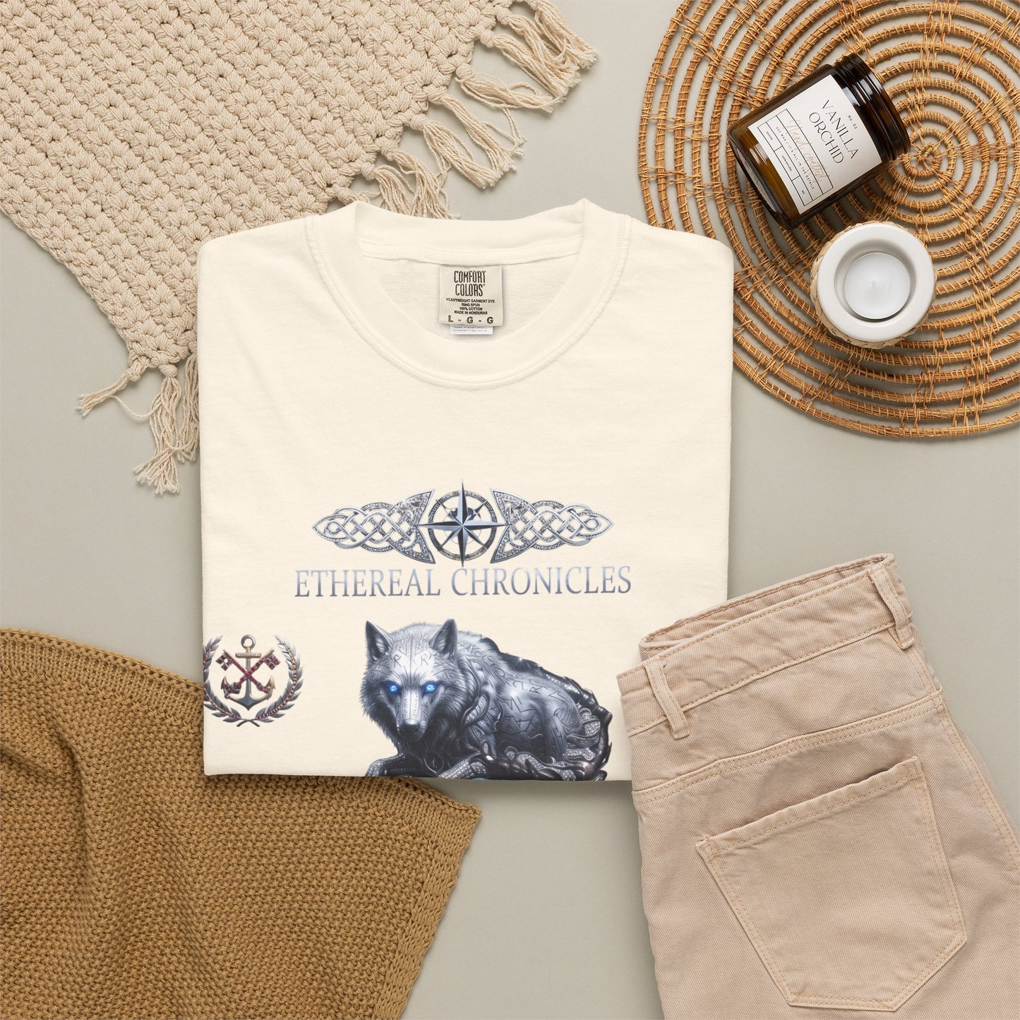 Ethereal Chronicles Graphic Tee | Mythical Wolf & Celestial Owl Shirts for Men & Women | Dark Fantasy Gothic Aesthetics Heavyweight Comfort Colors 1717 T-Shirt