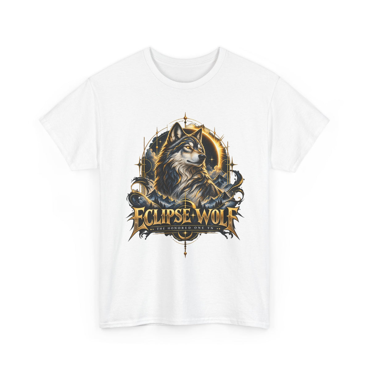 Eclipse Wolf Graphic Tee | Celestial Wolf Streetwear | Gildan 5000
