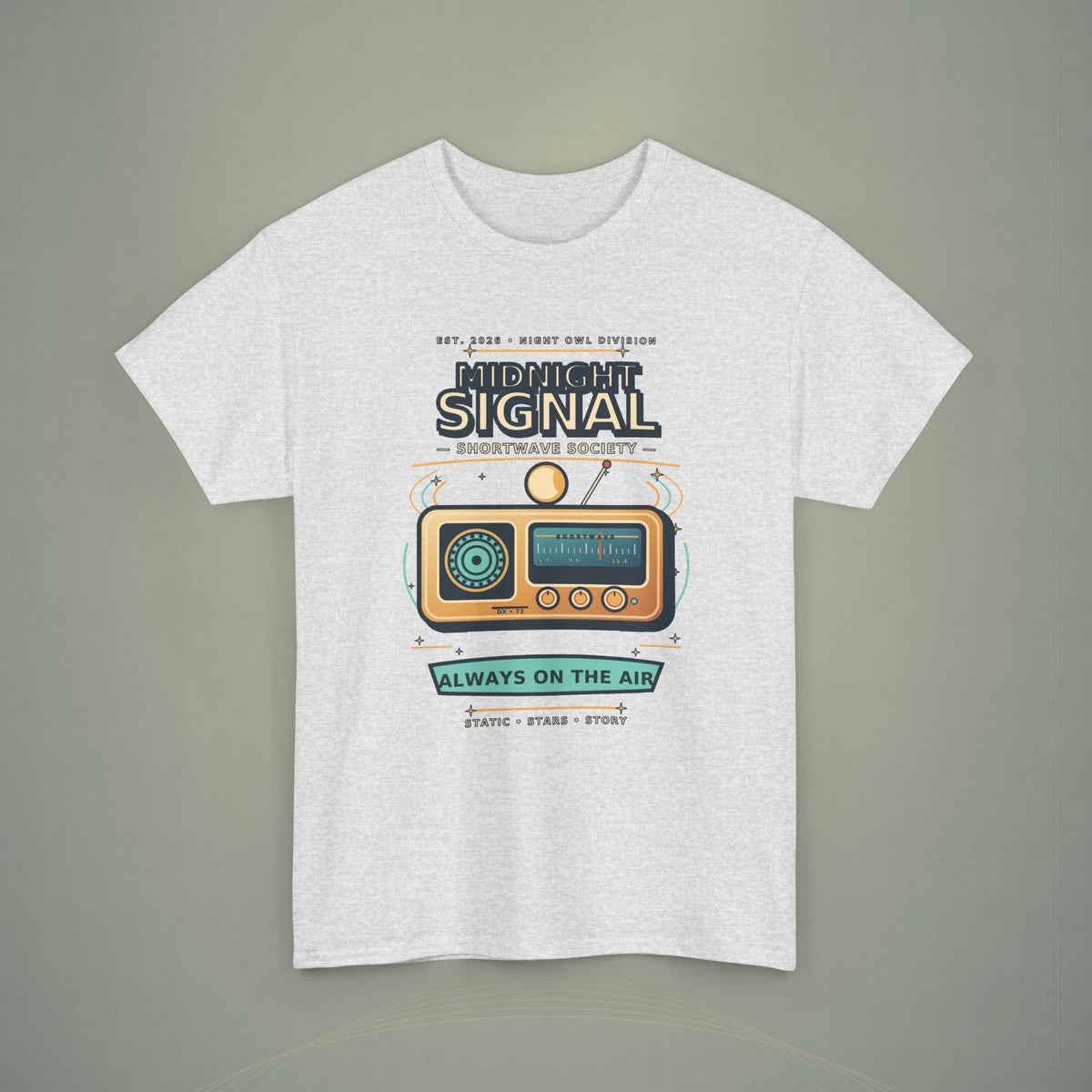 Midnight Signal Shortwave Society Tee | Vintage Ham Radio Operator Graphic Shirt | Gildan 5000