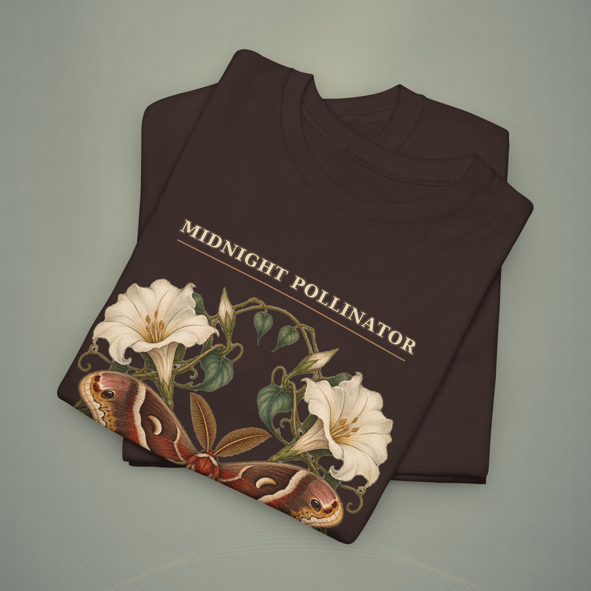 Midnight Pollinator Cecropia Moth & Moonflower Graphic Tee | Vintage Botanical Night Garden Shirt