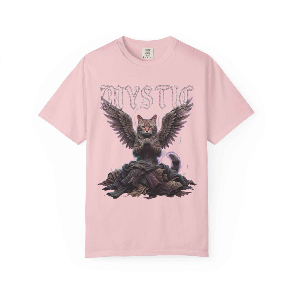 Mystic Cat Gothic Angel Wings Cyberpunk Tee - Dark Aesthetic, 1717 Comfort Colors, Oversized