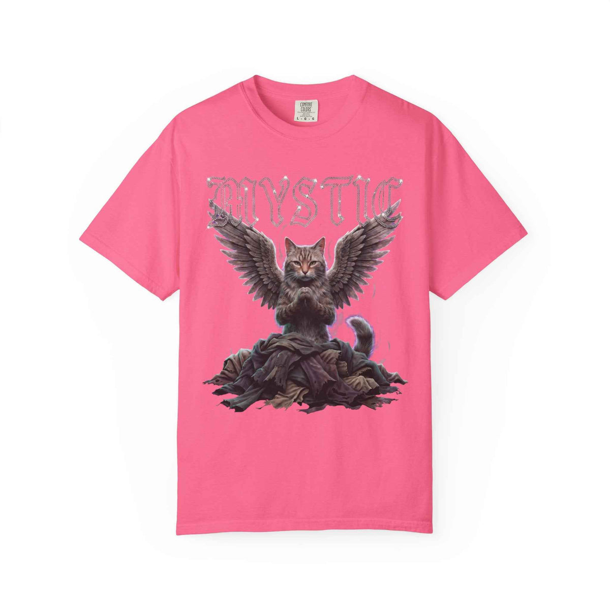 Mystic Cat Gothic Angel Wings Cyberpunk Tee - Dark Aesthetic, 1717 Comfort Colors, Oversized
