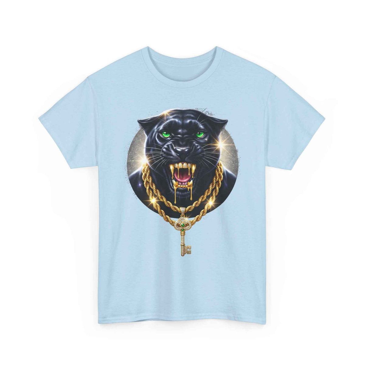 Luxury Black Panther Graphic Tee with Gold Chains & Key