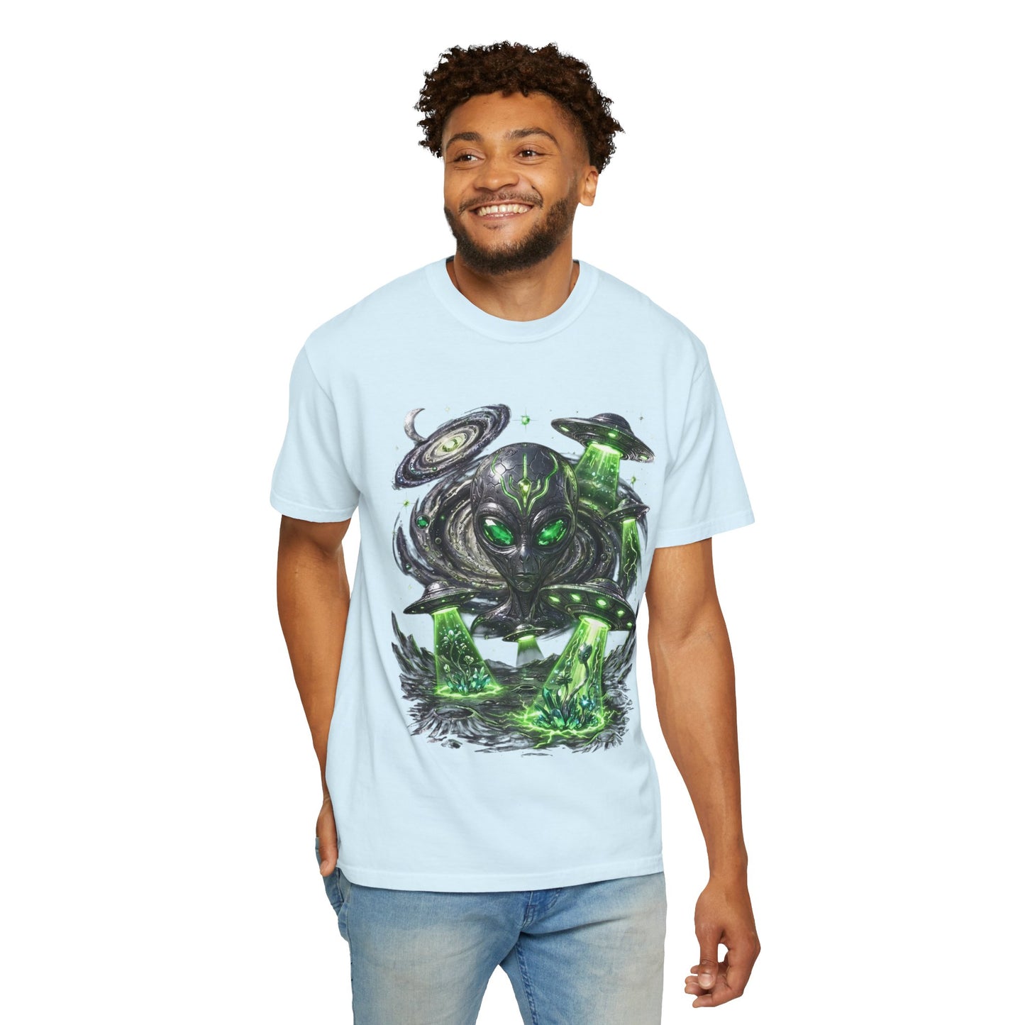 Y2K Cyberpunk Cosmic Space Monster T-Shirt Green Neon Aura Unisex Harajuku Style Streetwear Comfort Colors 1717 Graphic Tee