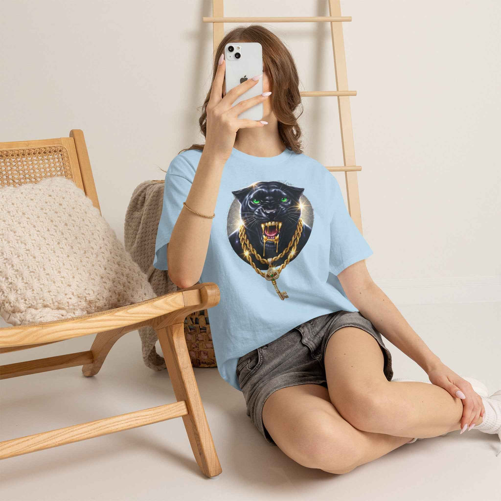 Luxury Black Panther Graphic Tee with Gold Chains & Key