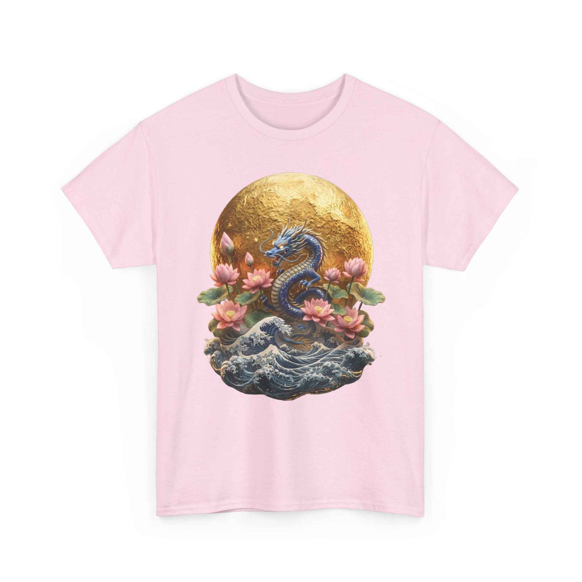 Japanese Dragon & Lotus Moon Graphic Tee - Heavy Cotton Streetwear