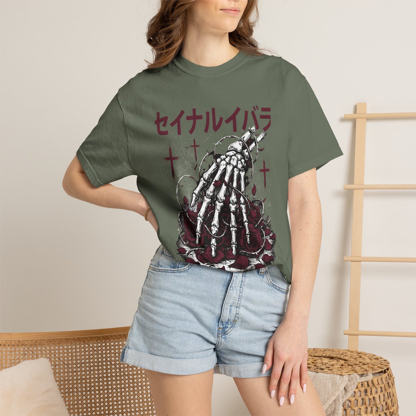 T-Shirt — Sacred Thorn Skeleton Hands Graphic Tee (セイナルイバラ)
