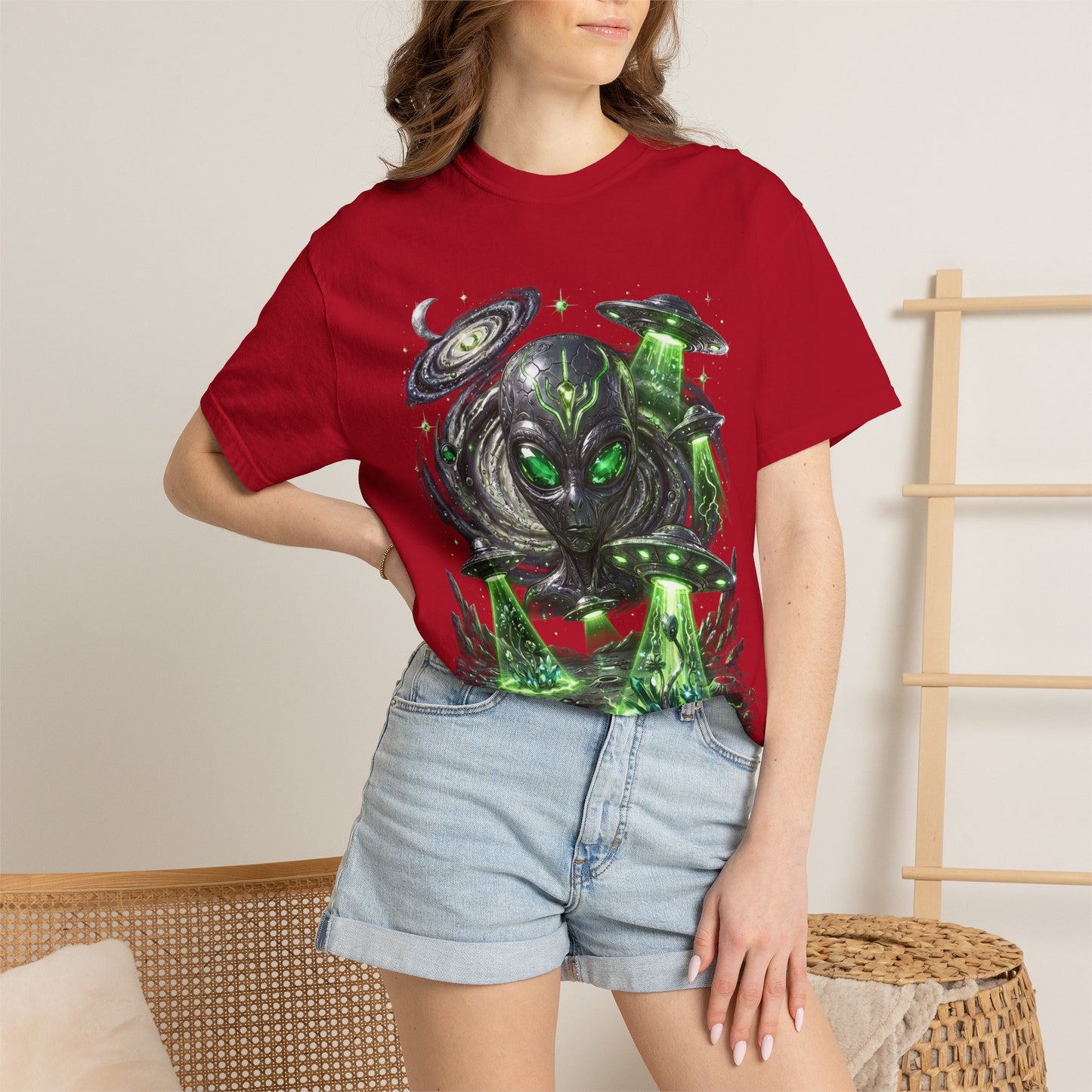Y2K Cyberpunk Cosmic Space Monster T-Shirt Green Neon Aura Unisex Harajuku Style Streetwear Comfort Colors 1717 Graphic Tee