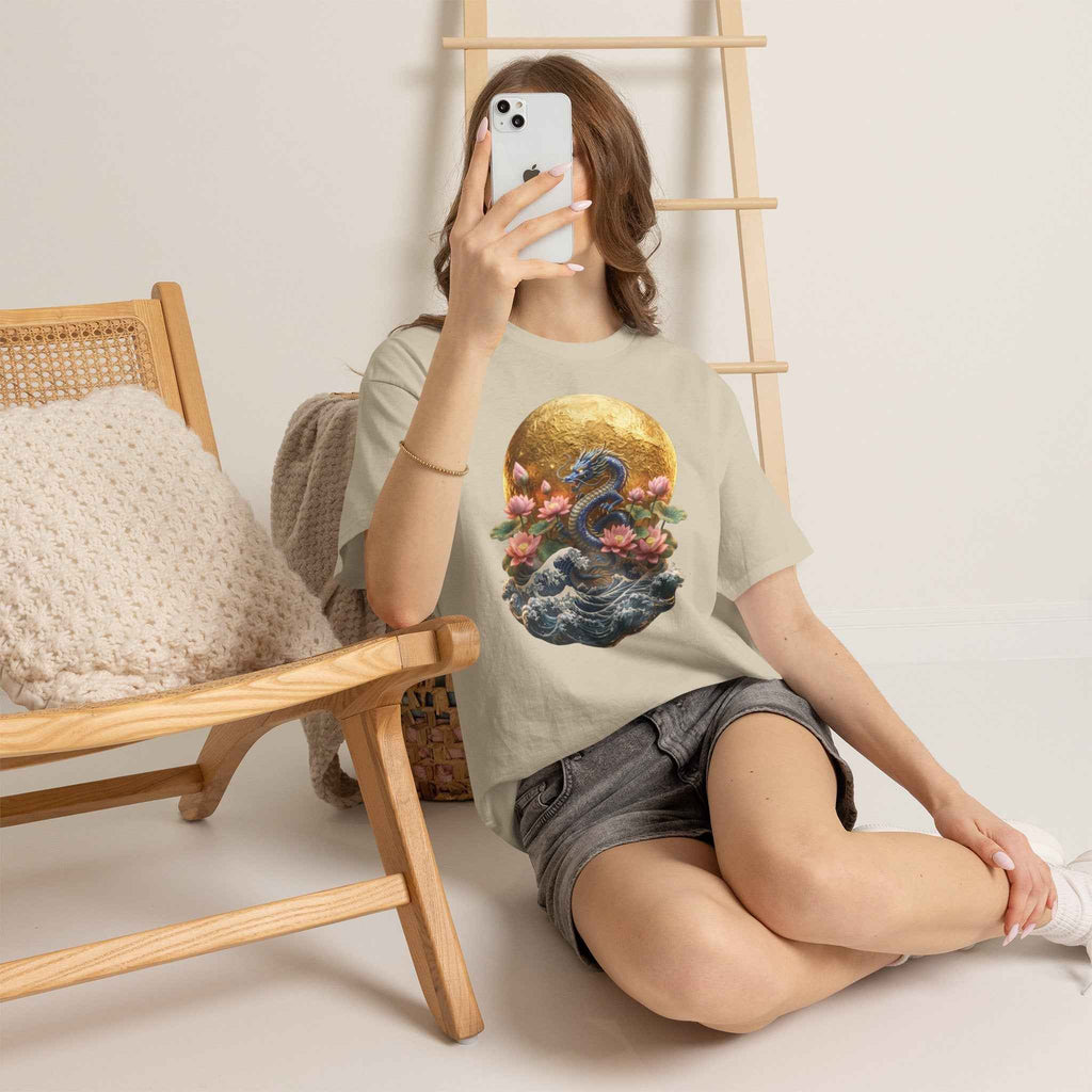 Japanese Dragon & Lotus Moon Graphic Tee - Heavy Cotton Streetwear