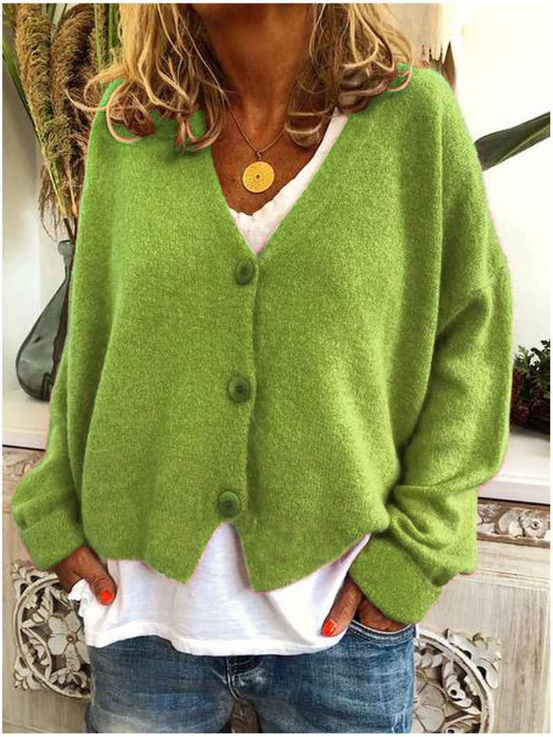 Women's Lightweight Solid Color Cardigan Sweater - European Sizes