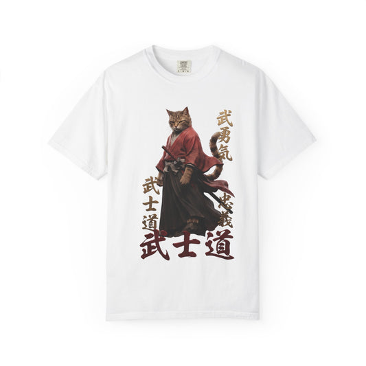 Samurai Cat Bushido Graphic Tee | Japanese Streetwear Aesthetics Shirts for Men & Women | Vintage Manga Cat Heavyweight Comfort Colors 1717 T-Shirt
